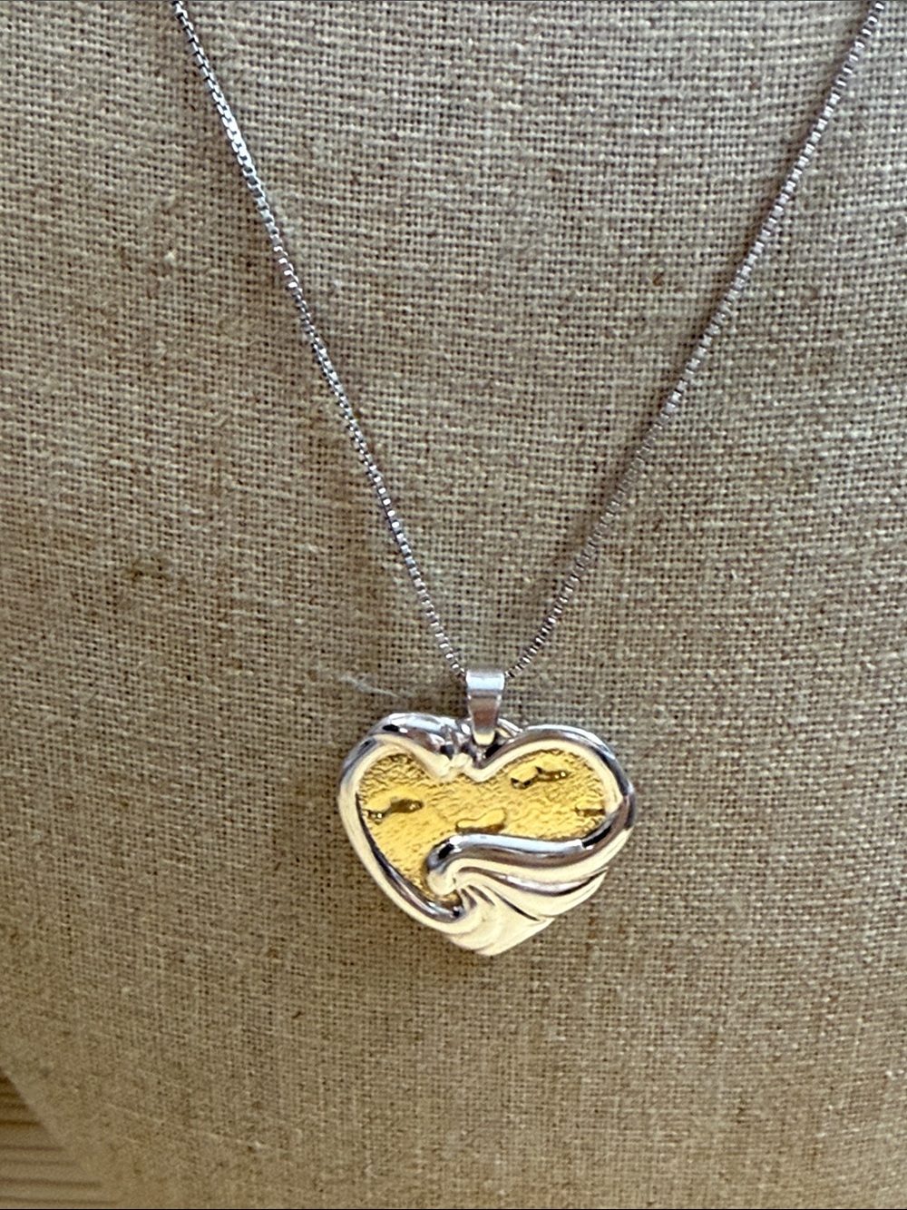 Two-Tone Heart Pendant Necklace – Gold & Silver Accent sterling 925